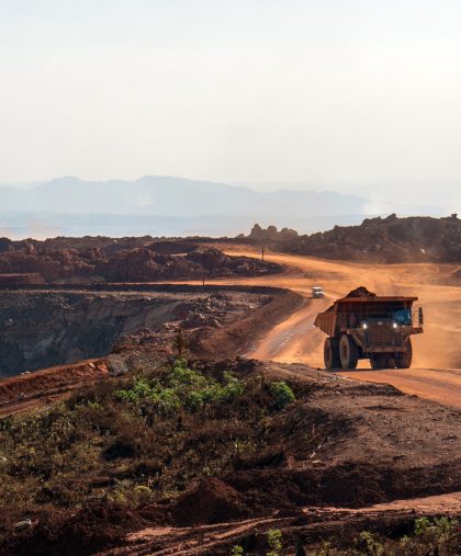 Dump truck in an open pit mine in Africa